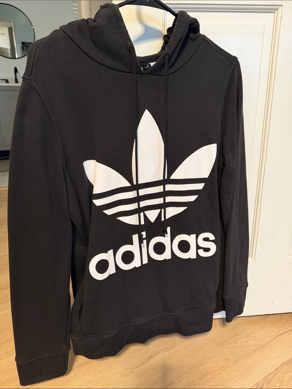 adidas Black Hoodie with White Trefoil Graphic